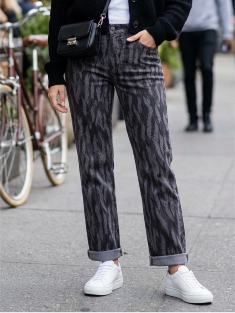 Ann Taylor Dark Grey Leaf Print Straight Leg Trousers Whimsygoth S16 Pants 1787